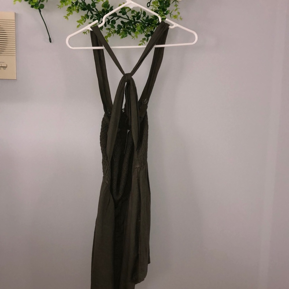 Olive green cross front halter romper